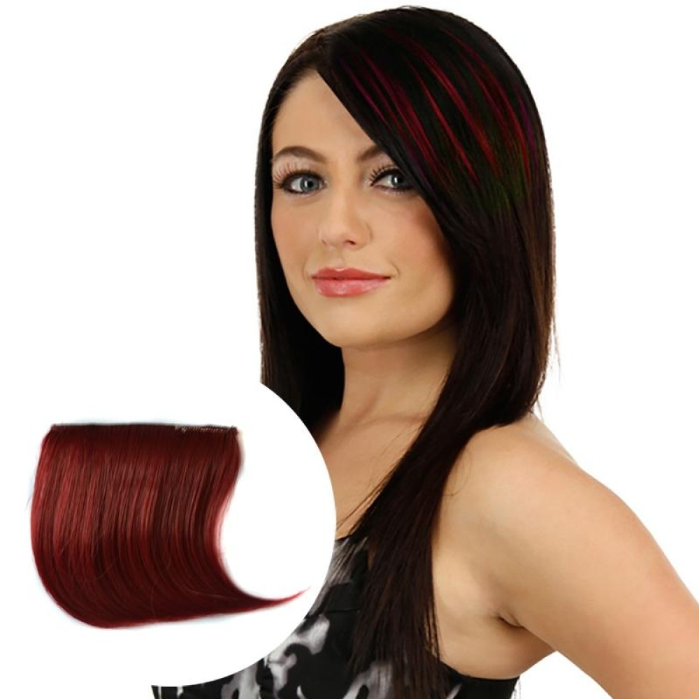 Color Gradient Invisible Seamless Hair Extension Wig Piece Straight Hair Piece Color Bangs Hair Piece(Wine Red)