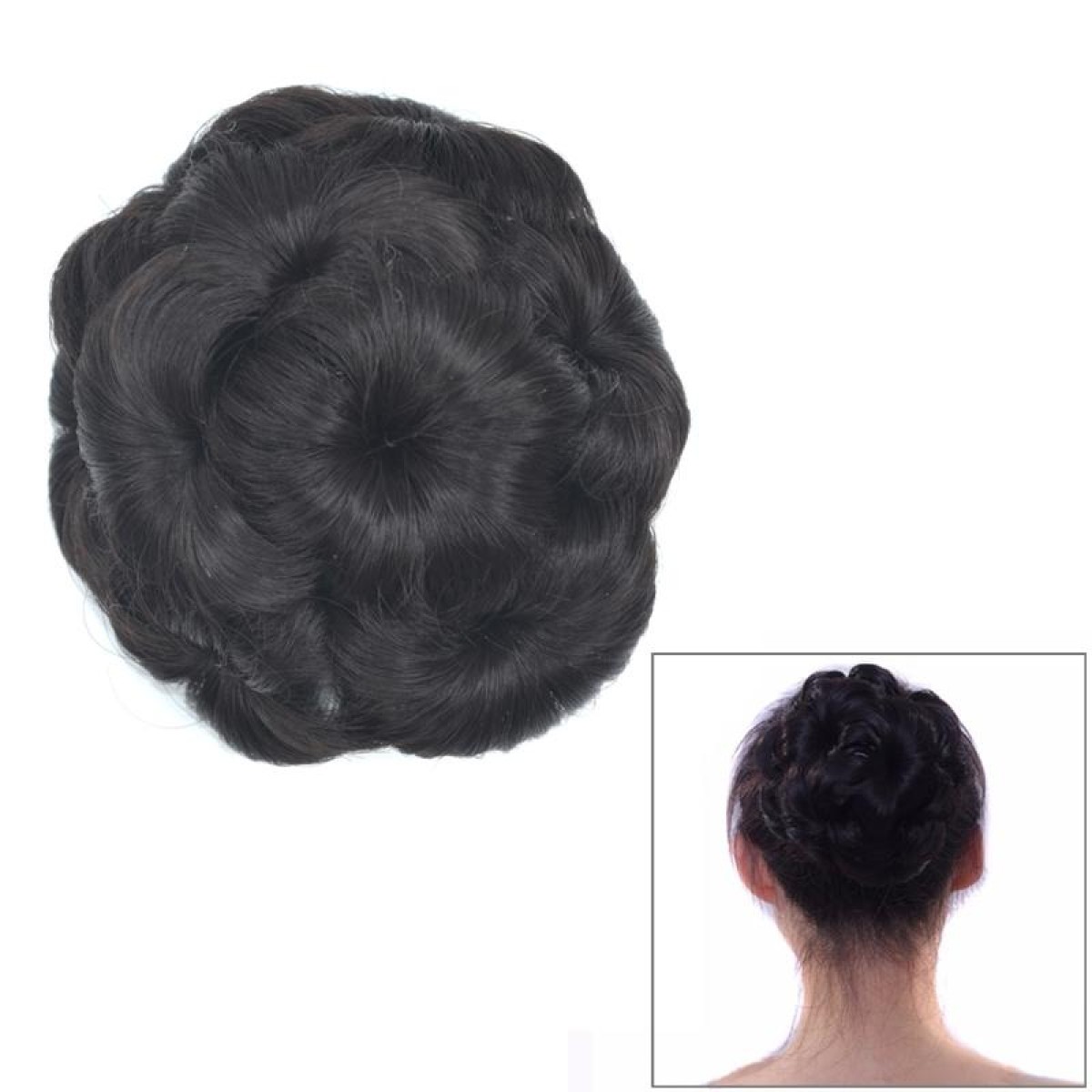 Wig Ball Head Flower Hairpin Hair Bag Wig Headband for Bride(Black Brown)