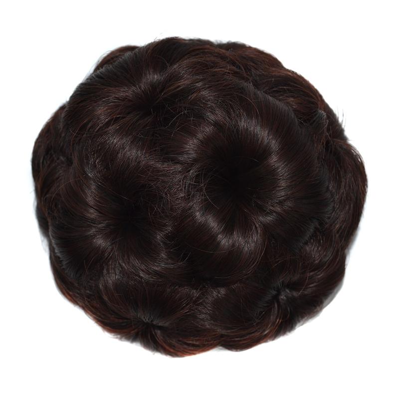 Wig Ball Head Flower Hairpin Hair Bag Wig Headband for Bride(Dark Brown)