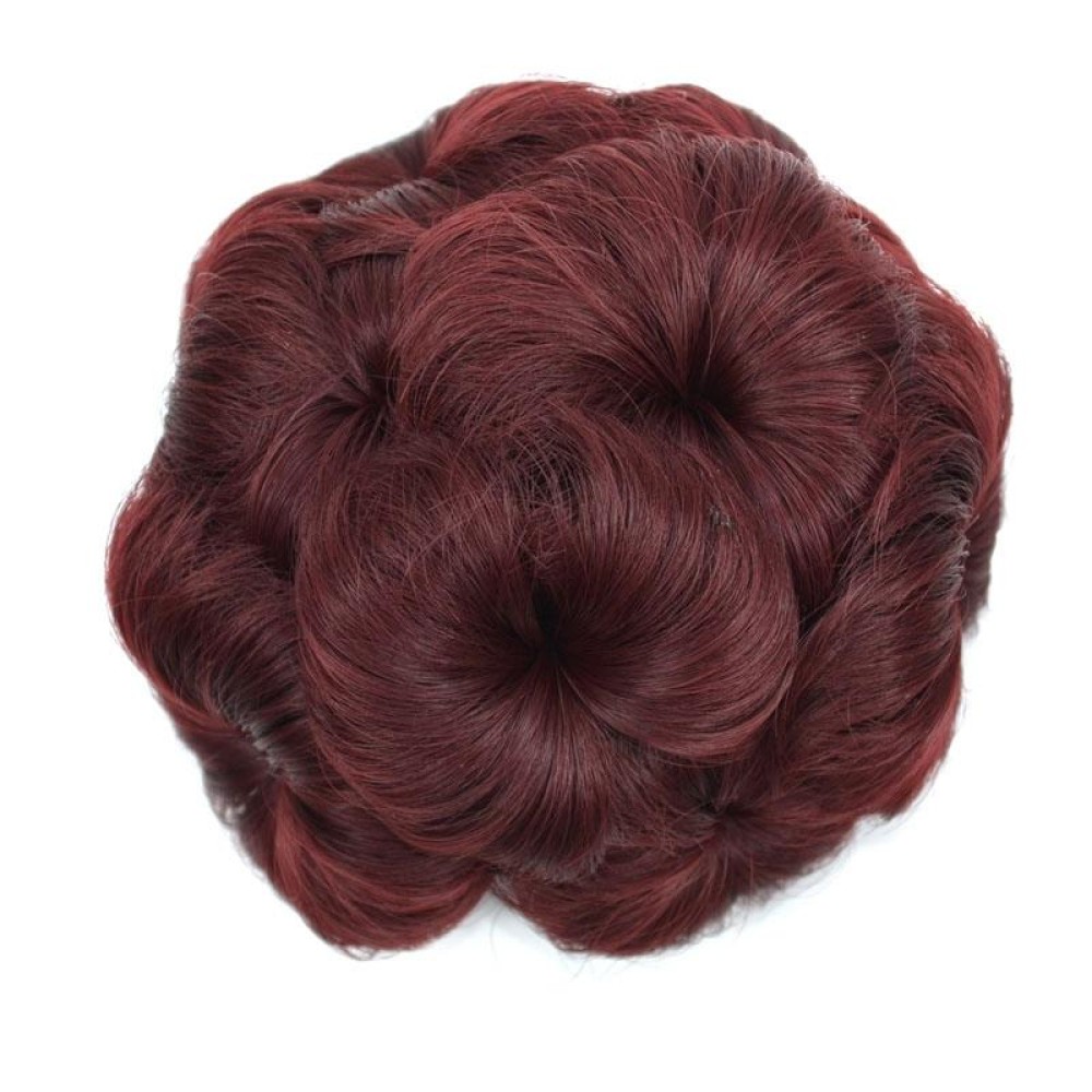 Wig Ball Head Flower Hairpin Hair Bag Wig Headband for Bride(Wine Red)