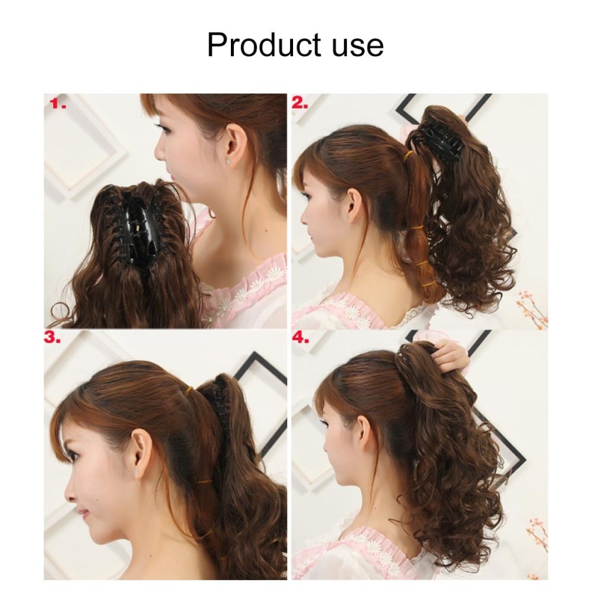 Natural Short Curly Hair Clip-on Pear Blossom Roll Horsetail Wig (Black Brown)