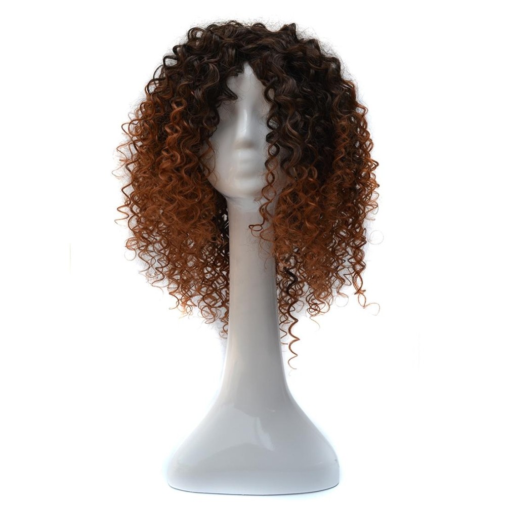 European and American Black Gradient Light Brown Wig Headgear with Short and Small Curly Hair for Women