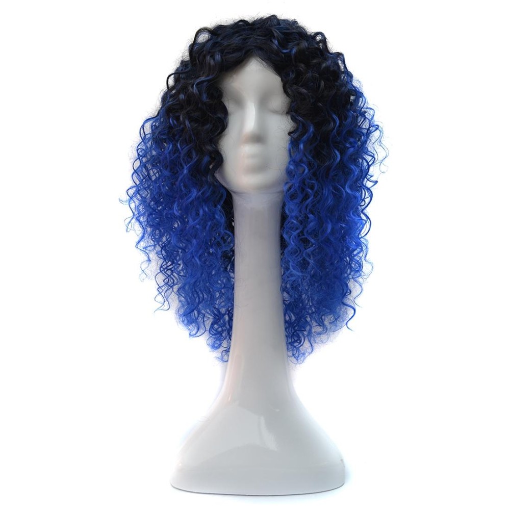 T191006 European and American Wig Headgear with Short and Small Curly Hair for Women (Sapphire Blue)