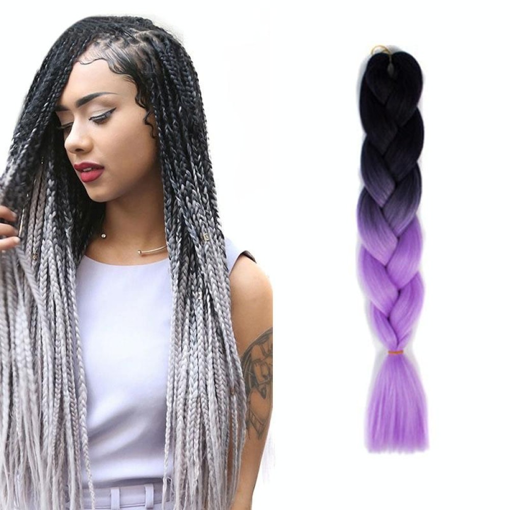Fashion Color Gradient Individual Braid Wigs Chemical Fiber Big Braids, Length: 60cm(58 Black+Light Purple)