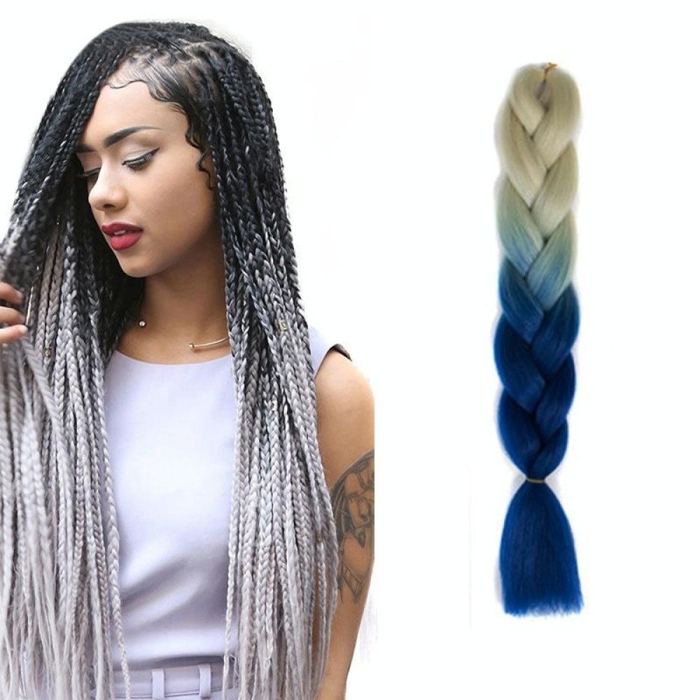 Fashion Color Gradient Individual Braid Wigs Chemical Fiber Big Braids, Length: 60cm(60 Beige+Blue)