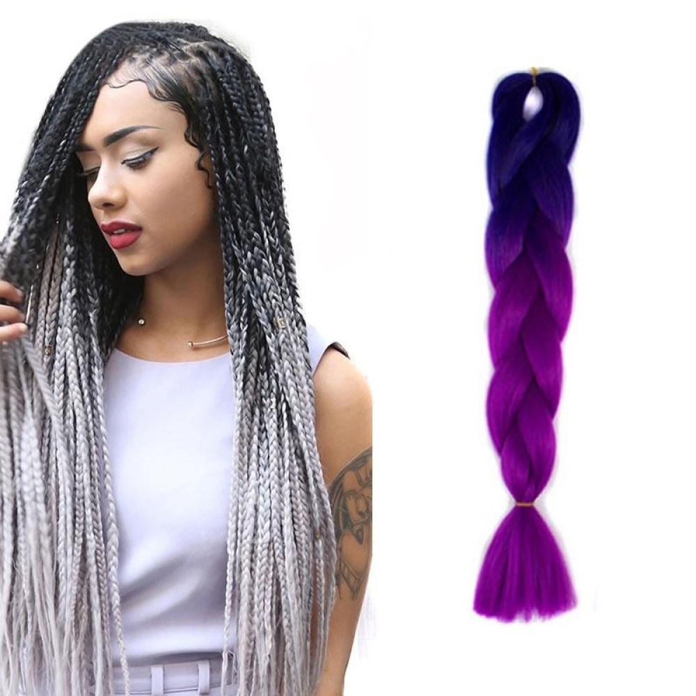 Fashion Color Gradient Individual Braid Wigs Chemical Fiber Big Braids, Length: 60cm(40 Sapphire+Purple Red)