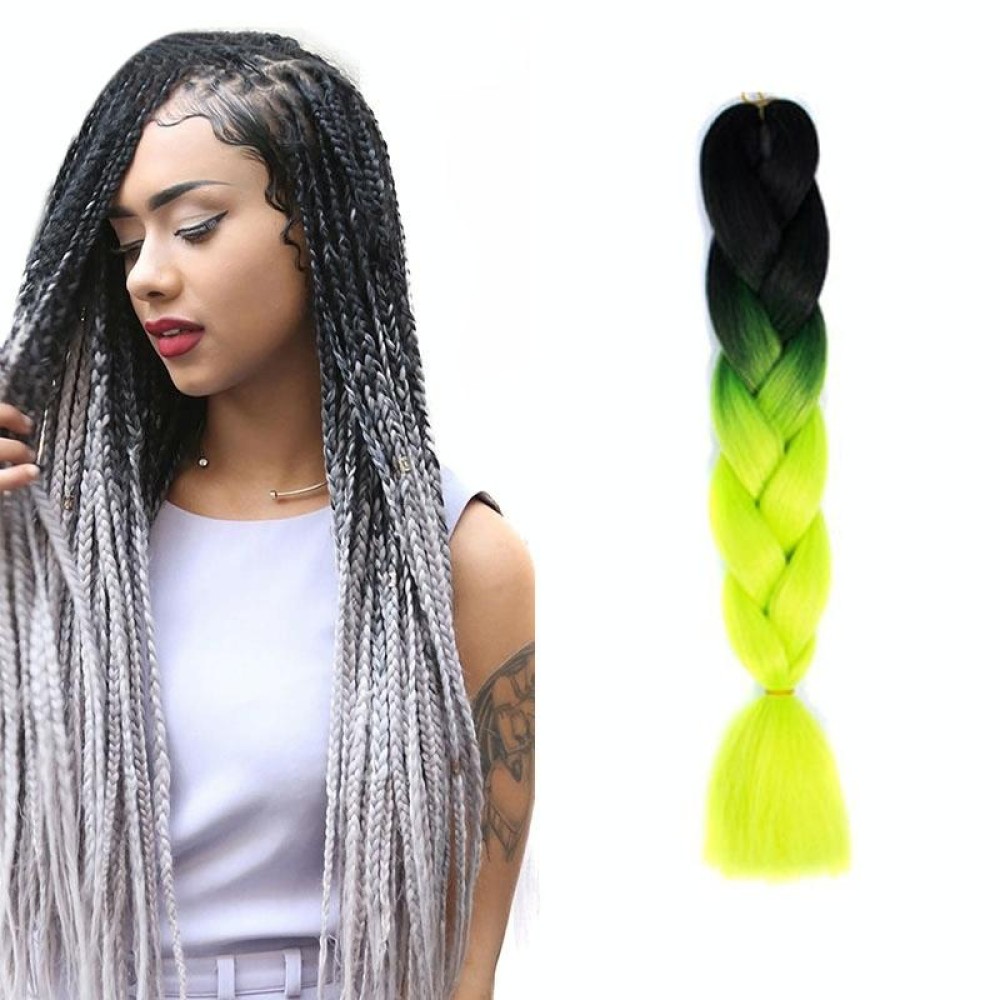 Fashion Color Gradient Individual Braid Wigs Chemical Fiber Big Braids, Length: 60cm(42 Black+Yellow Green)