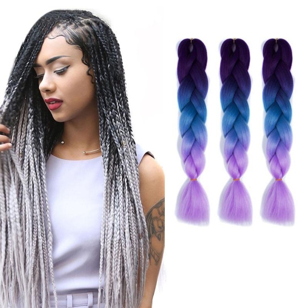 Fashion Color Gradient Individual Braid Wigs Chemical Fiber Big Braids, Length: 60cm(56 Purple+Lake Blue+Light Purple)