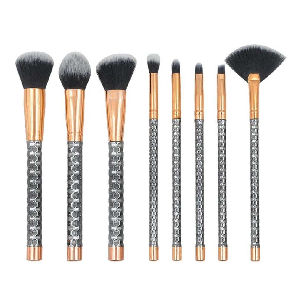 8 in 1 Honeycomb Handle Multi-functional Makeup Brush, Black Handle and Black Brush