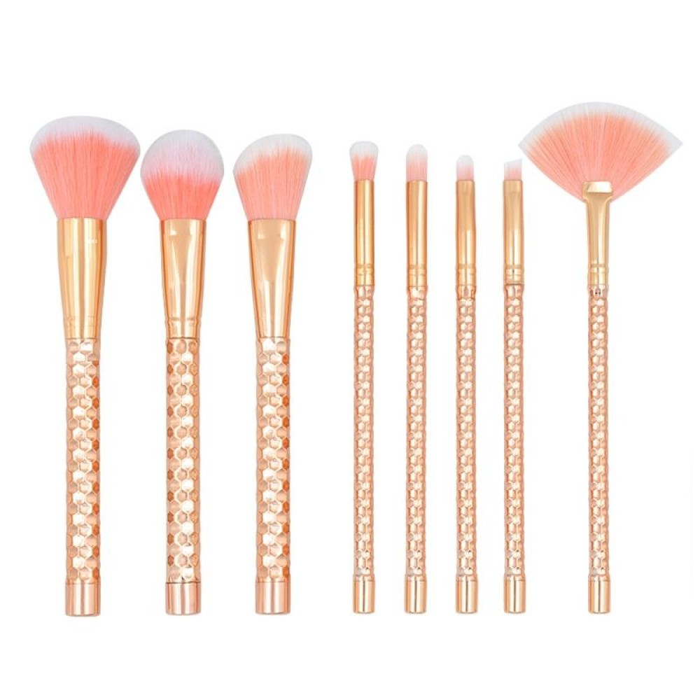 8 in 1 Honeycomb Handle Multi-functional Makeup Brush, Pink Handle and Pink Brush