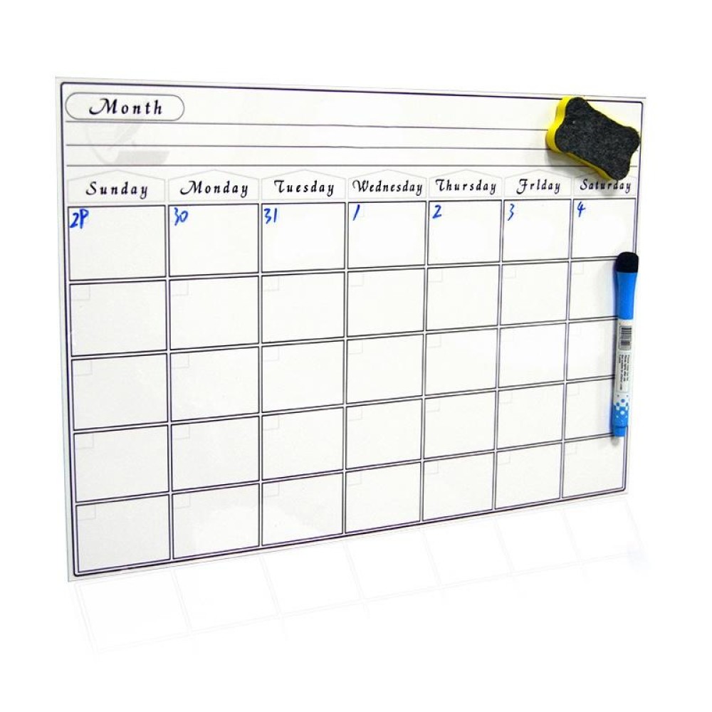 Magnetic Monthly Planner Refrigerator Magnet PET Magnetic Soft Whiteboard, Size: 29.7cm x 42cm (White)