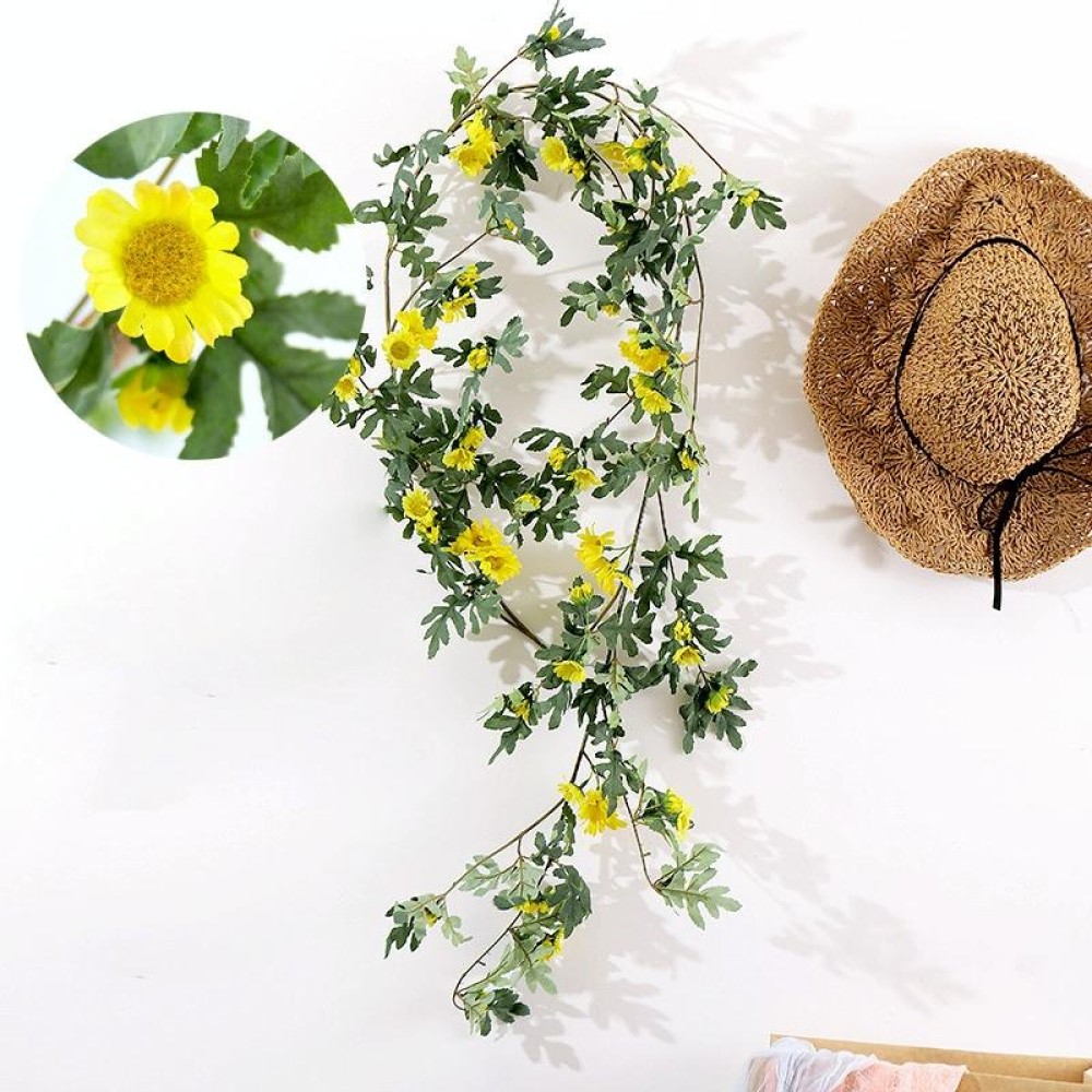 Daisy Leaf Artificial Flower Vine Interior Background Wall Window Decoration, Length: 1.75m(Yellow)