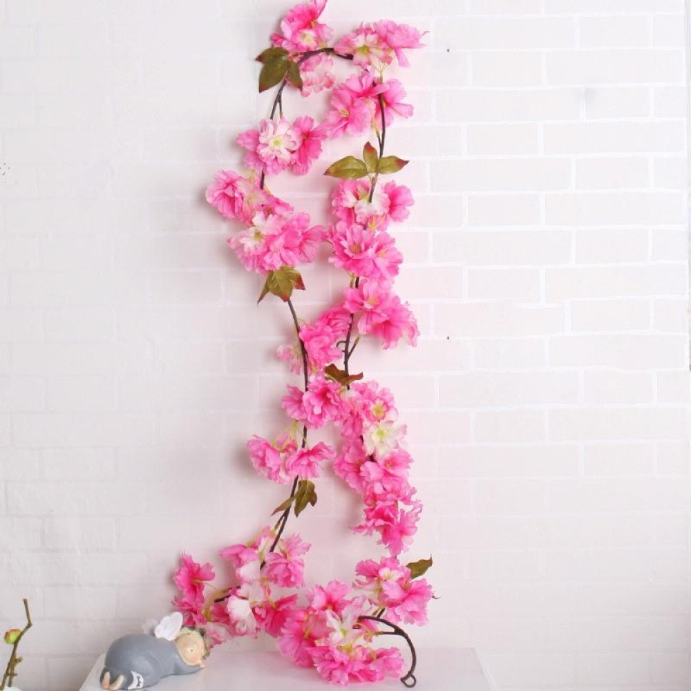 Cherry Blossom Artificial Flower Interior Background Wall Window Decoration, Length: 1.77m (Dark Pink)