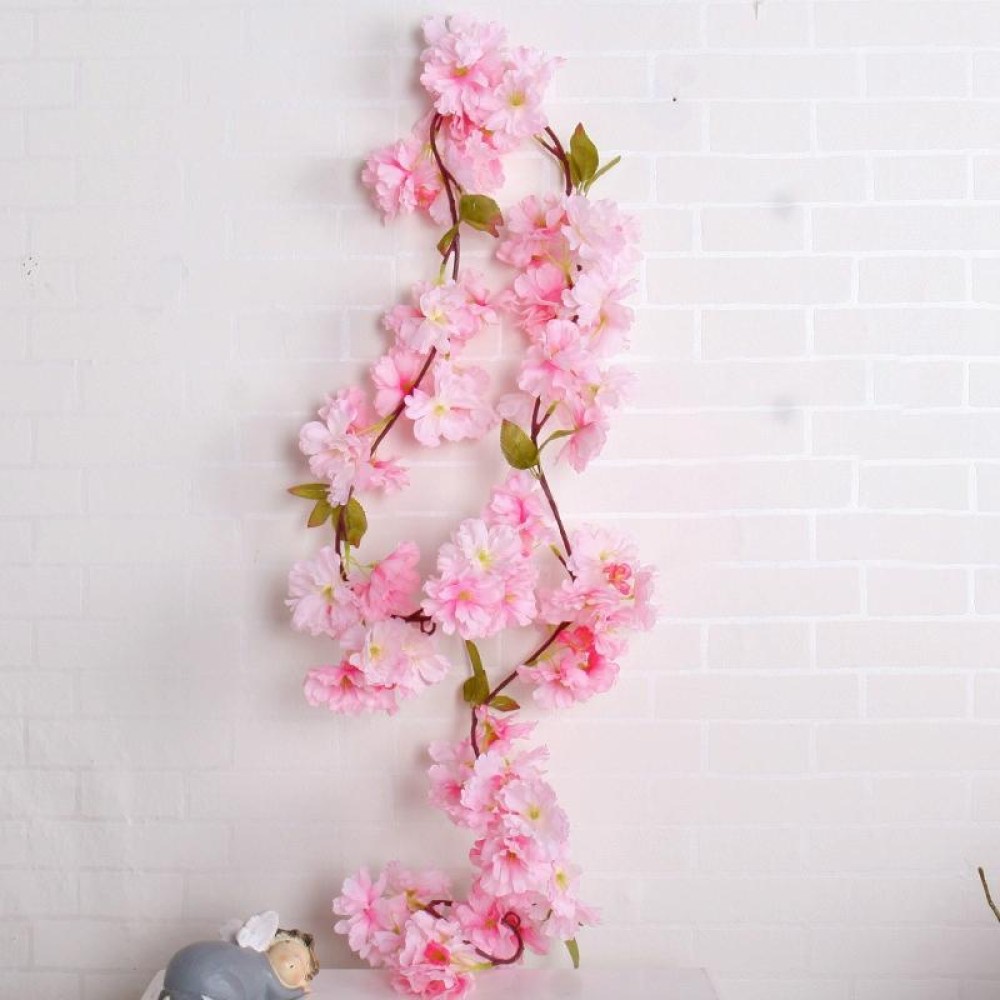 Cherry Blossom Artificial Flower Interior Background Wall Window Decoration, Length: 1.77m (Pink)