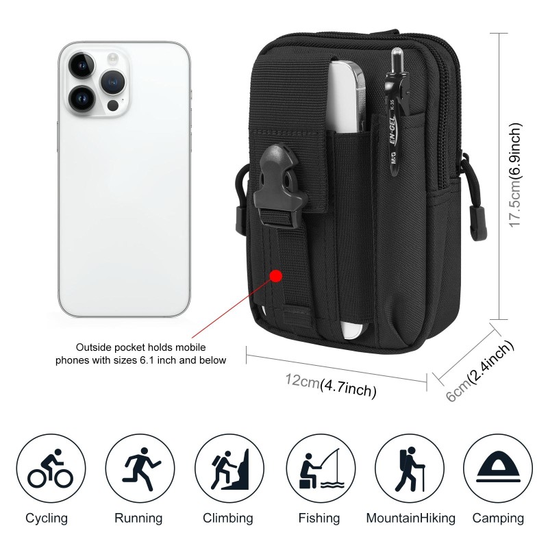 HAWEEL Hiking Belt Waist Bag Outdoor Sport Motorcycle Bag 7.0 inch Phone Pouch (Black)