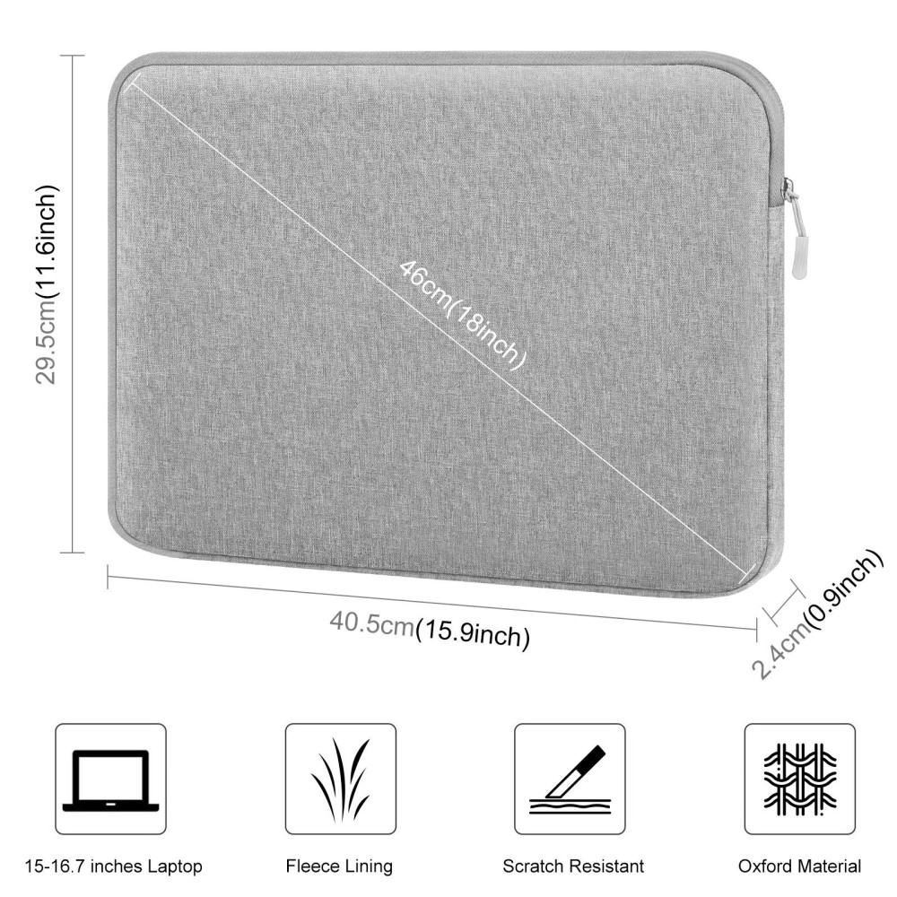 HAWEEL 16 inch Laptop Sleeve Case Zipper Briefcase Bag for 15-16.7 inch Laptop(Grey)