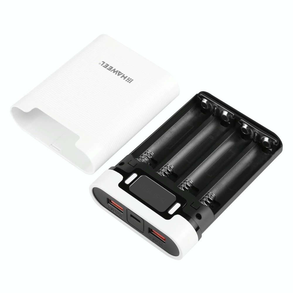 HAWEEL DIY 4x 18650 Battery (Not Included) 10000mAh Dual-way QC Charger Power Bank Shell Box with 2x USB Output & Display, Support PD / QC / SCP / FCP / AFC / PPS / PE (White)