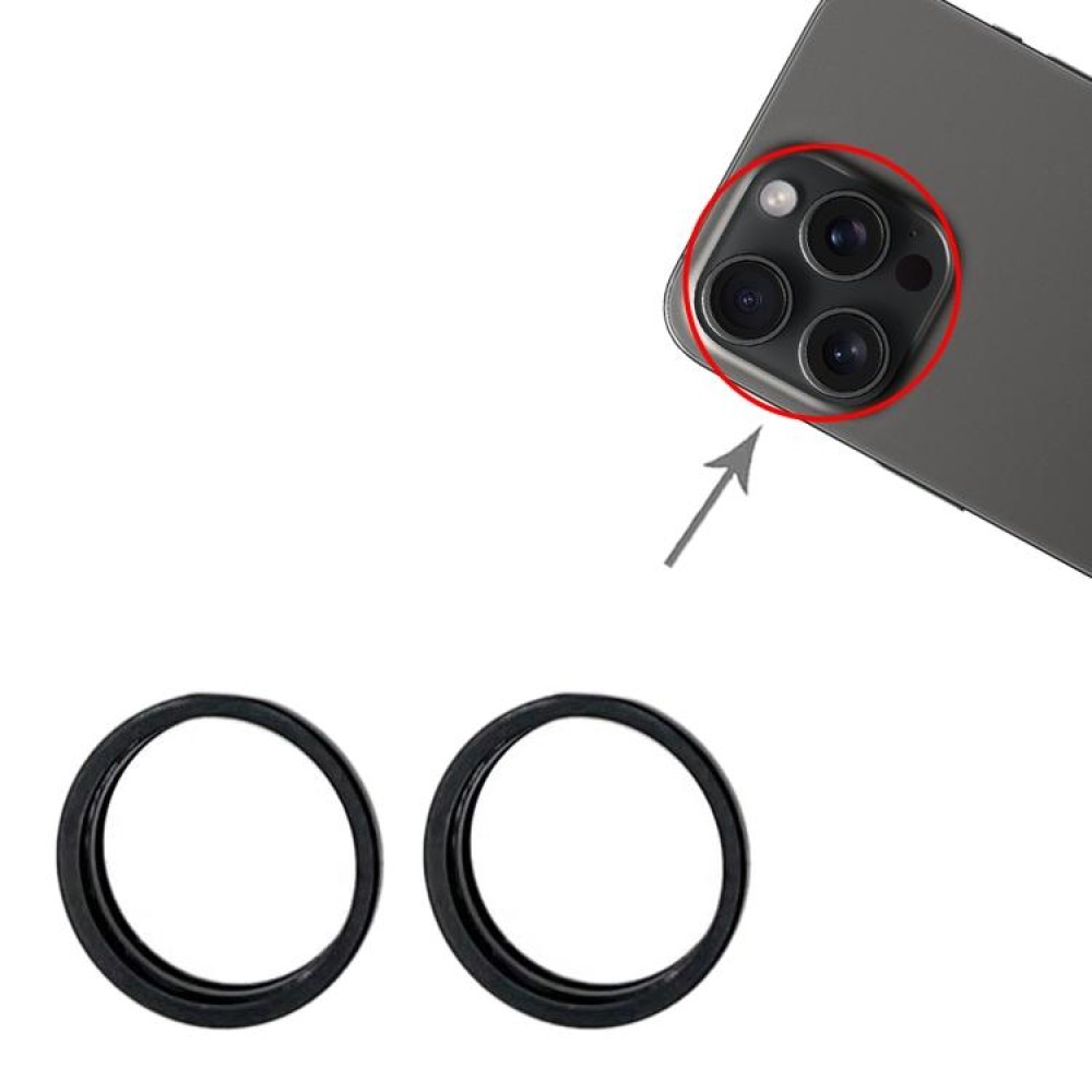 For iPhone 15 Pro / 15 Pro Max 3pcs/set Rear Camera Glass Lens Metal Outside Protector Hoop Ring (Black)