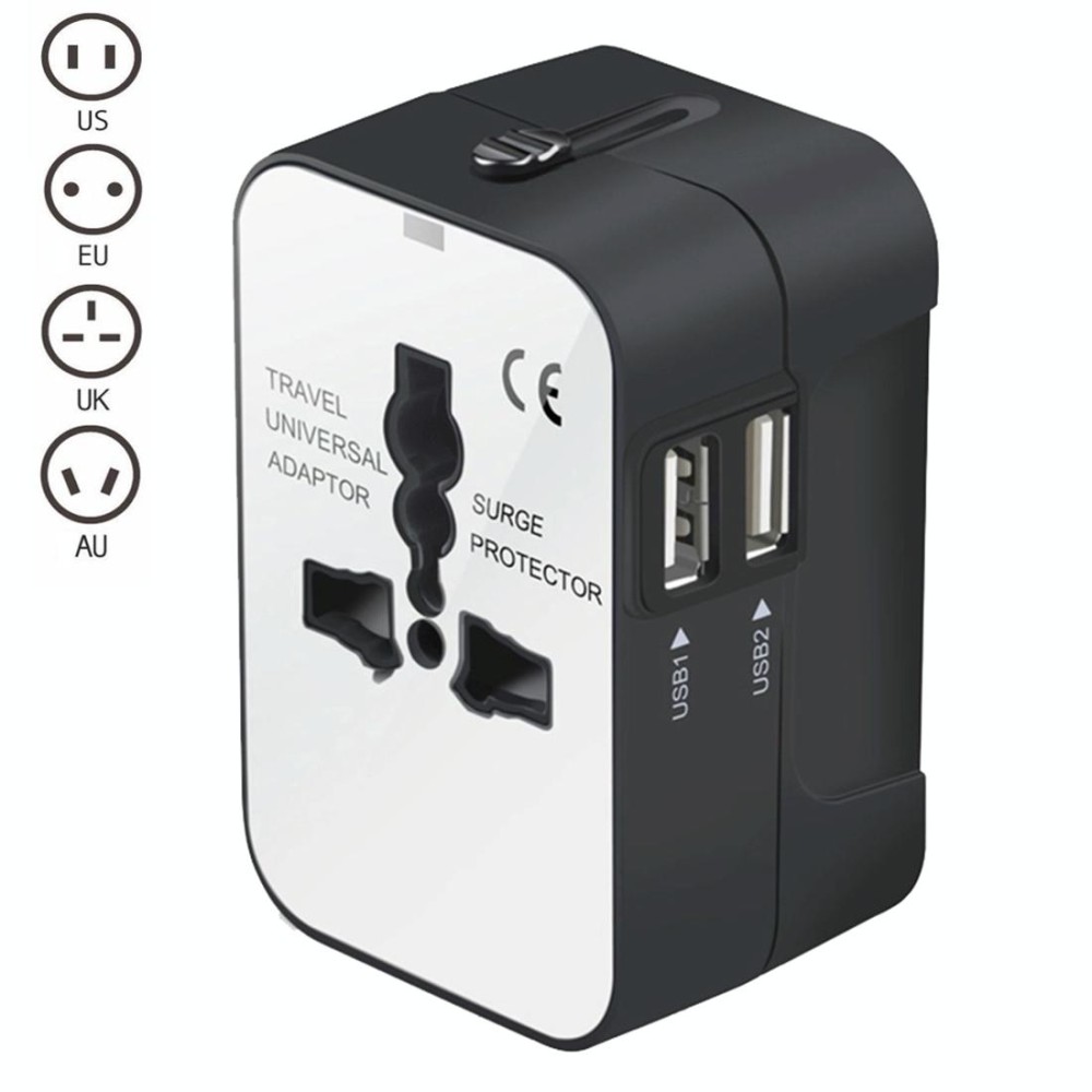 Portable Multi-function Dual USB Ports Global Universal Travel Wall Charger Power Socket, For iPad , iPhone, Galaxy, Huawei, Xiaomi, LG, HTC and Other Smart Phones, Rechargeable Devices(Black)