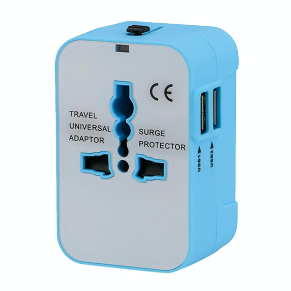 Portable Multi-function Dual USB Ports Global Universal Travel Wall Charger Power Socket, For iPad , iPhone, Galaxy, Huawei, Xiaomi, LG, HTC and Other Smart Phones, Rechargeable Devices(Blue)