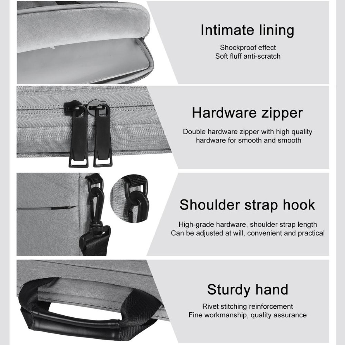 14.1 inch Breathable Wear-resistant Fashion Business Shoulder Handheld Zipper Laptop Bag with Shoulder Strap (Light Grey)