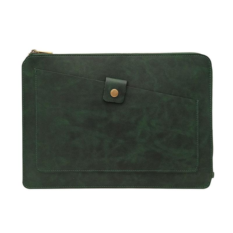 11.6 inch Genuine Leather Zipper Laptop Tablet Bag, For Macbook, Samsung, Lenovo, Sony, DELL Alienware, CHUWI, ASUS, HP 11.6 inch and Below Laptop (Dark Green)