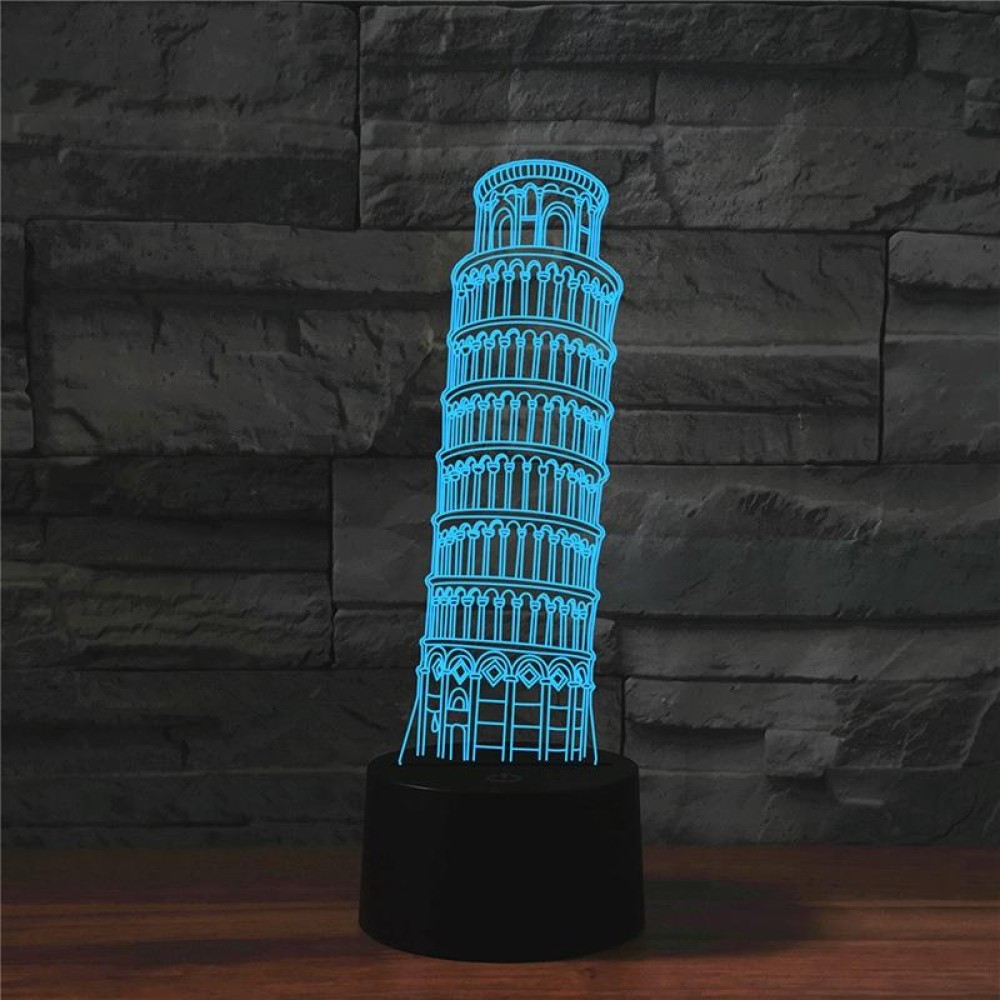 Paris Leaning Tower Shape 3D Colorful LED Vision Light Table Lamp, 16 Colors Remote Control Version