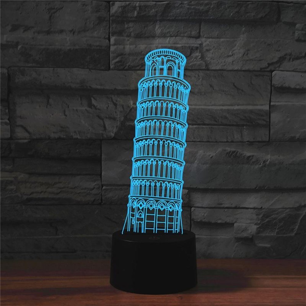 Paris Leaning Tower Shape 3D Colorful LED Vision Light Table Lamp, Crack Touch Version