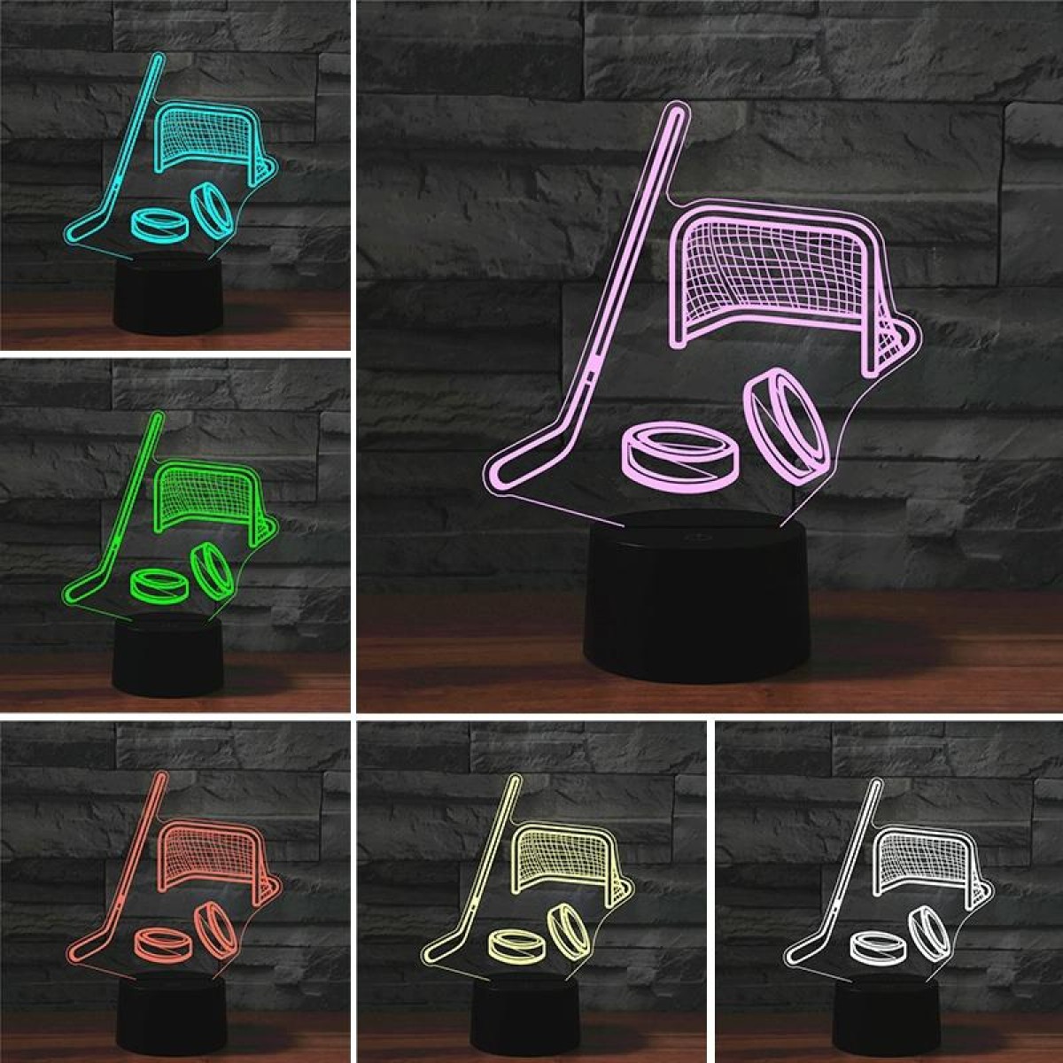 Ice Hockey Shape 3D Colorful LED Vision Light Table Lamp, Charging Touch Version