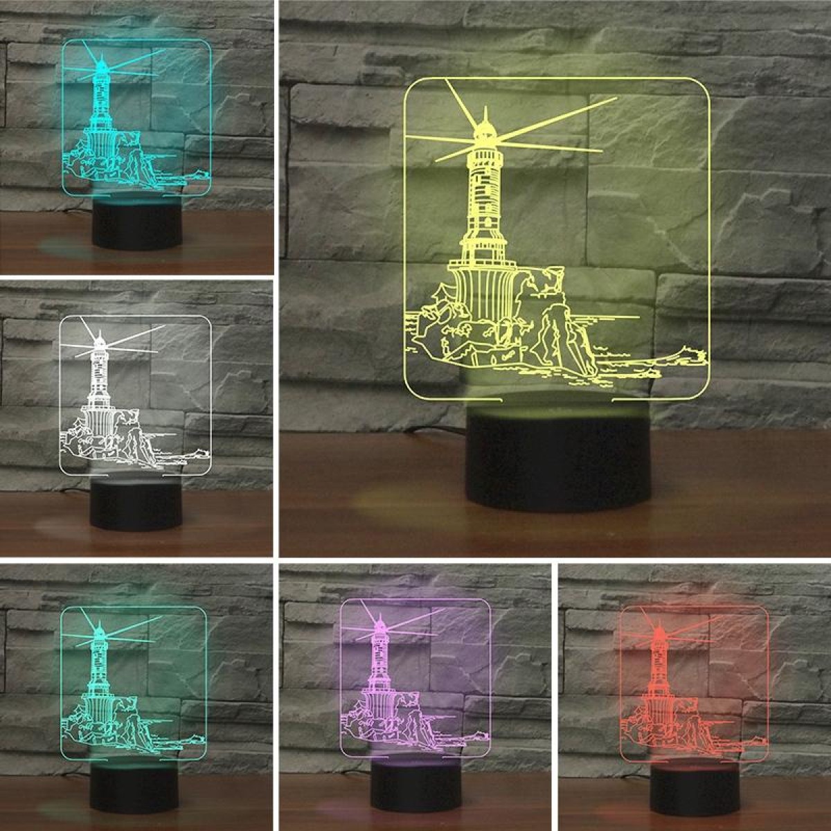 Lighthouse Shape 3D Colorful LED Vision Light Table Lamp, USB & Battery Version