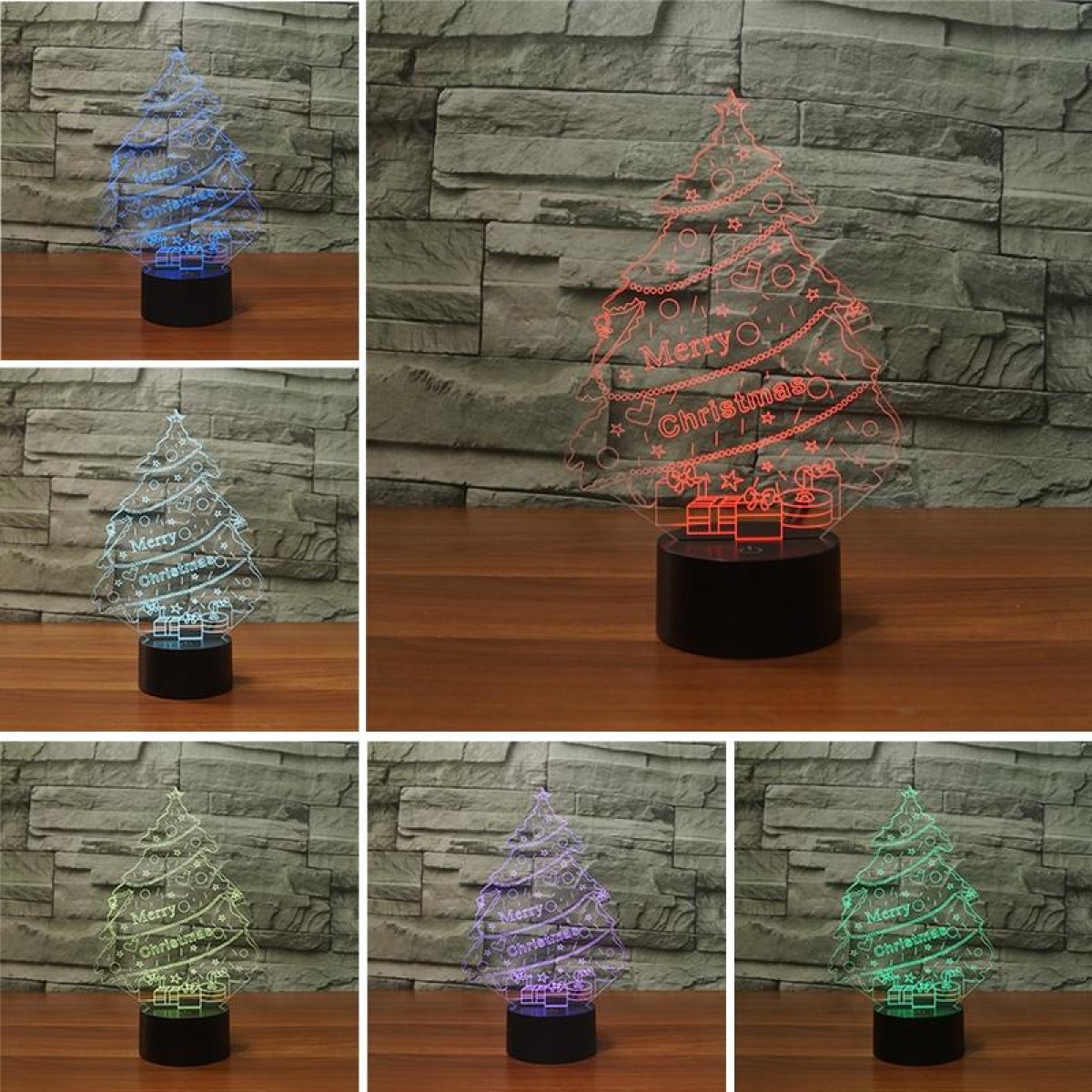 Christmas Tree Shape 3D Colorful LED Vision Light Table Lamp, USB & Battery Version