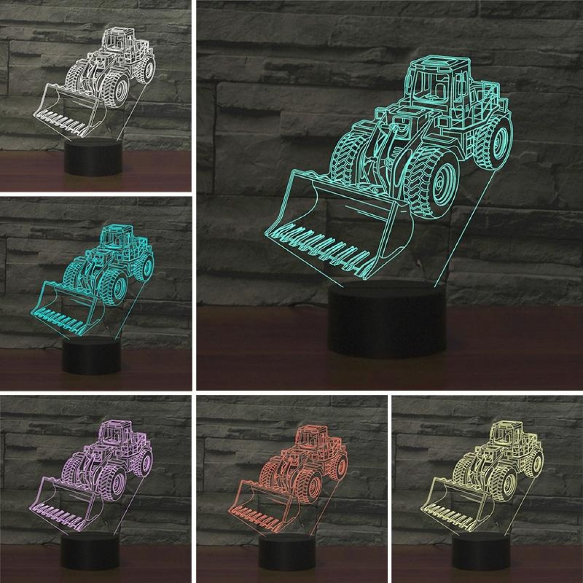 Excavator Shape 3D Colorful LED Vision Light Table Lamp, USB Touch Version