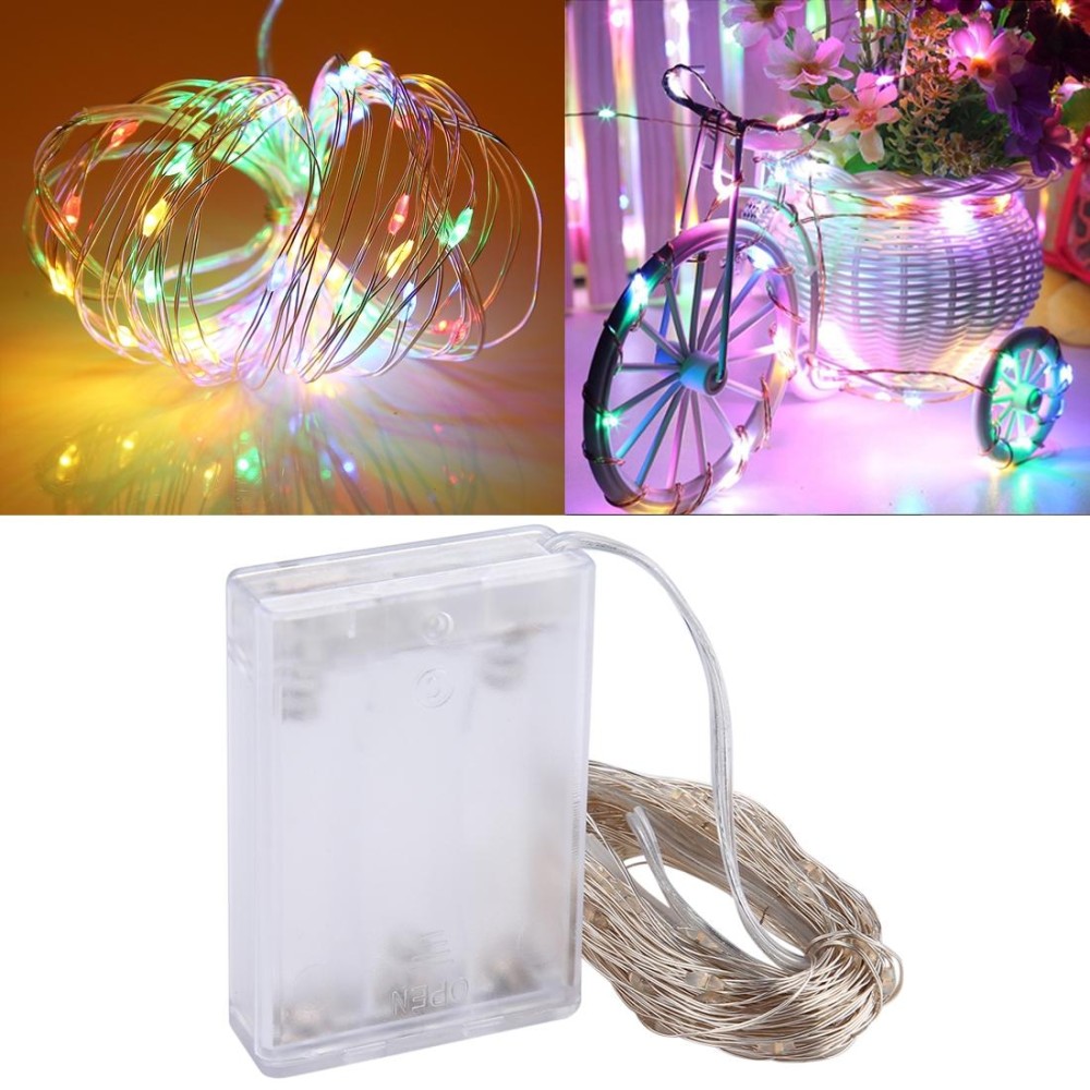 10m IP65 Waterproof Silver Wire String Light, 100 LEDs SMD 06033 x AA Batteries Box Fairy Lamp Decorative Light, DC 5V(Colorful Light)