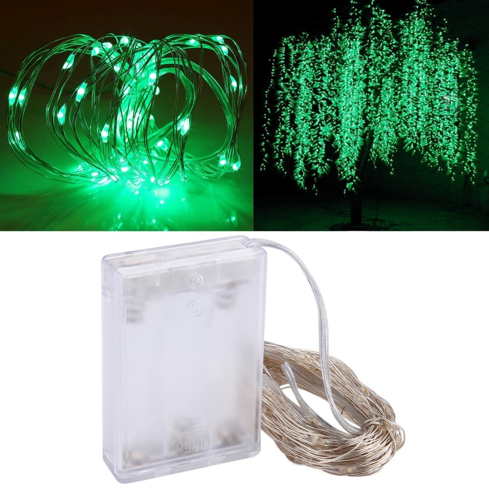 10m IP65 Waterproof Silver Wire String Light, 100 LEDs SMD 06033 x AA Batteries Box Fairy Lamp Decorative Light, DC 5V(Green Light)