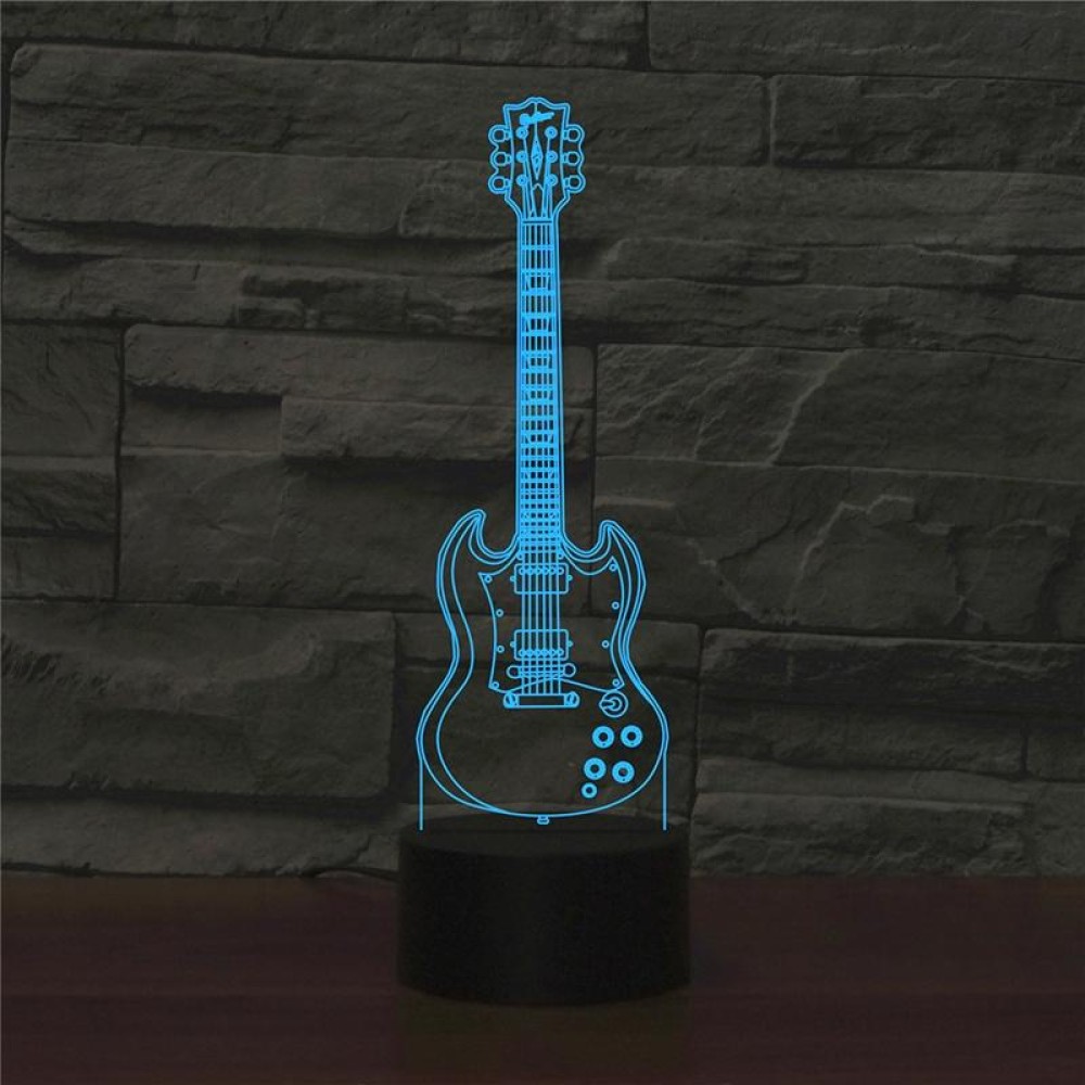 Five-string Guitar Shape 3D Colorful LED Vision Light Table Lamp, Crack Remote Control Version