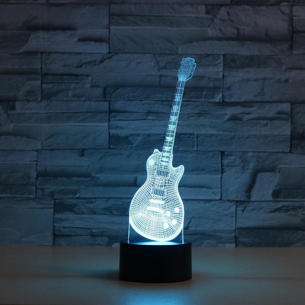 Guitar Shape 3D Colorful LED Vision Light Table Lamp, 16 Colors Remote Control Version