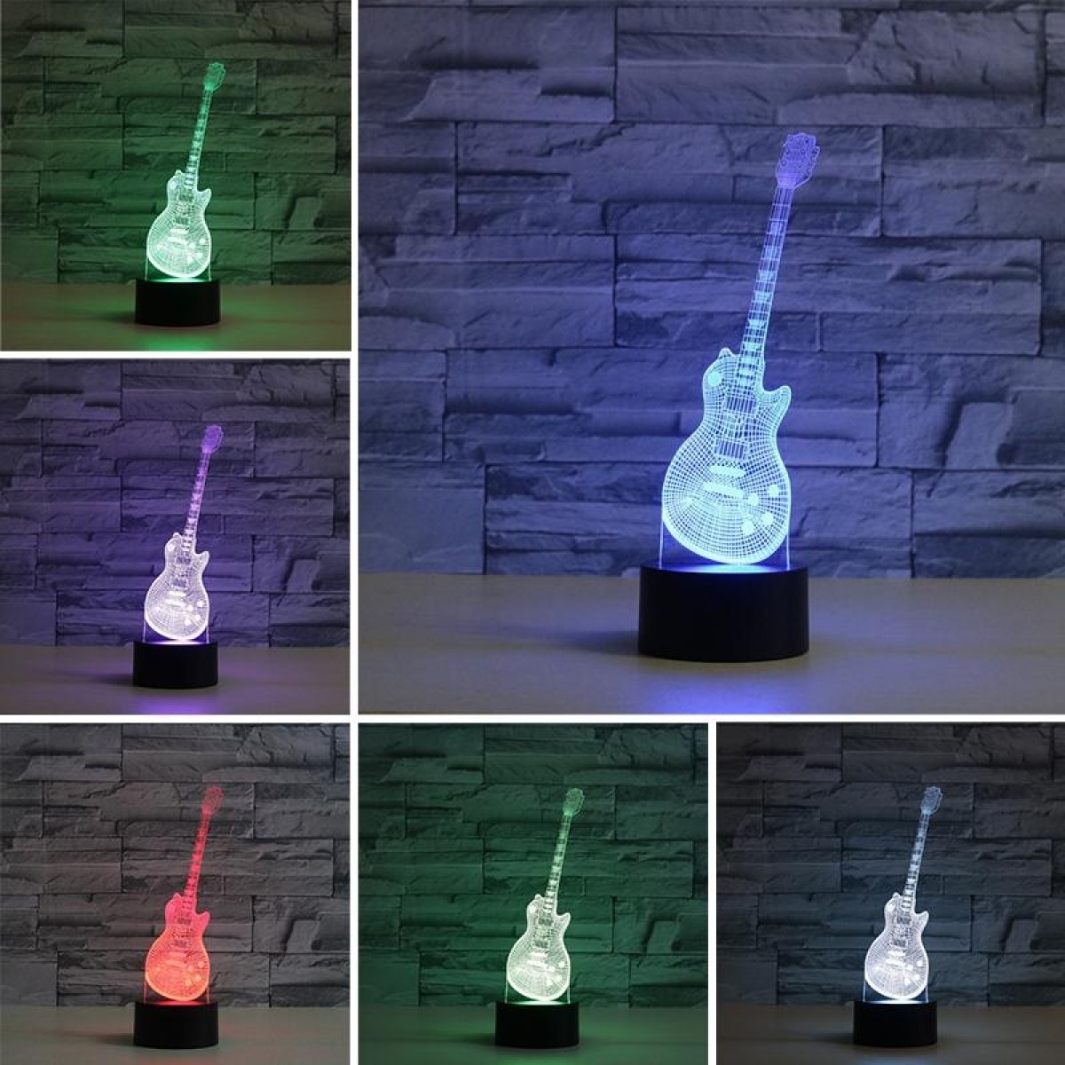 Guitar Shape 3D Colorful LED Vision Light Table Lamp, Crack Touch Version