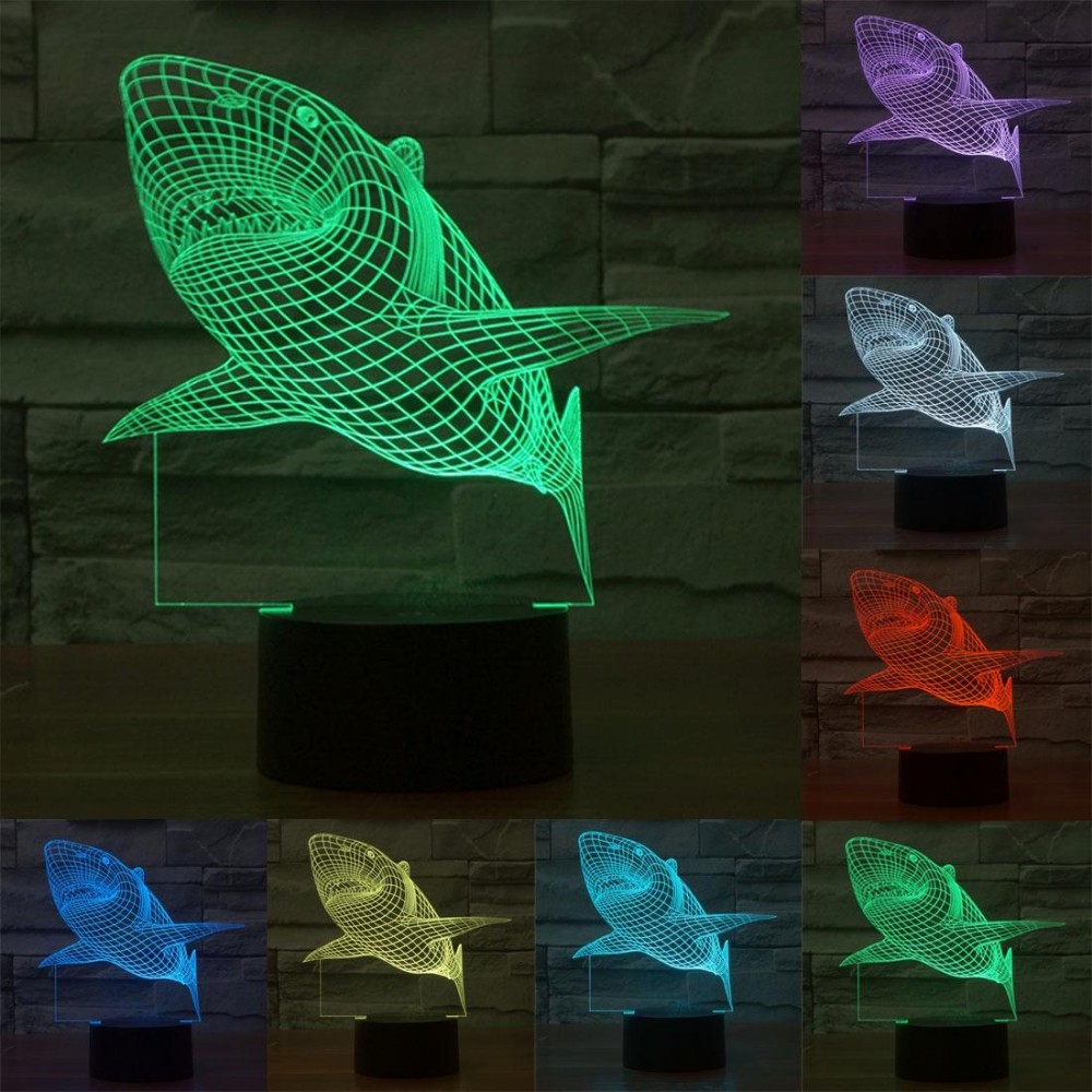 Shark Style 3D Touch Switch Control LED Light , 7 Color Discoloration Creative Visual Stereo Lamp Desk Lamp Night Light