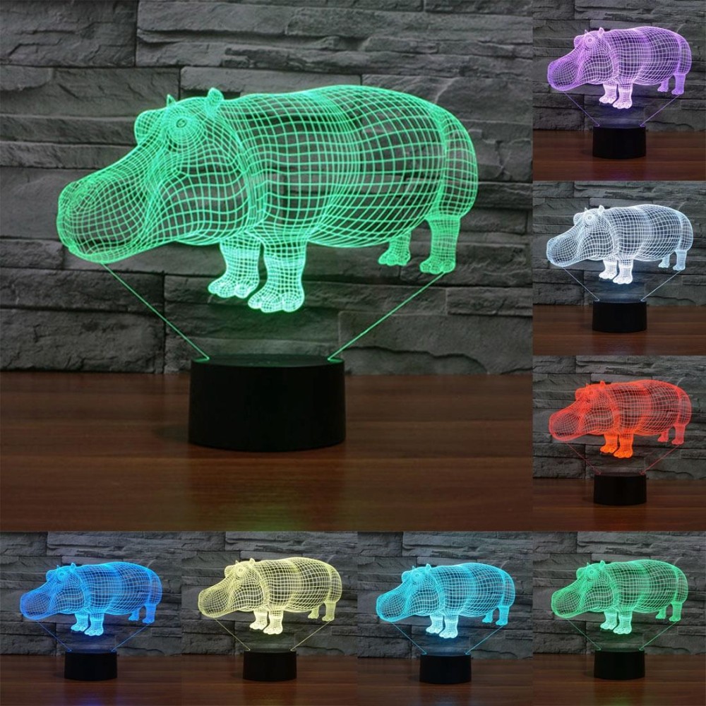 Rhino Style 3D Touch Switch Control LED Light , 7 Color Discoloration Creative Visual Stereo Lamp Desk Lamp Night Light