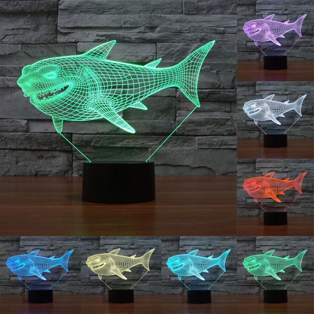 Side Face Shark Style 3D Touch Switch Control LED Light , 7 Color Discoloration Creative Visual Stereo Lamp Desk Lamp Night Light
