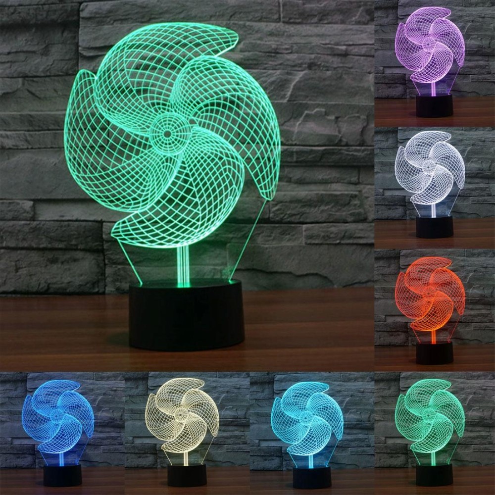Big Pinwheel Style 3D Touch Switch Control LED Light , 7 Color Discoloration Creative Visual Stereo Lamp Desk Lamp Night Light