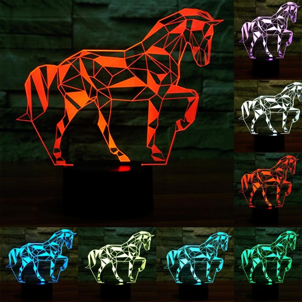 Horse Shape 3D Touch Switch Control LED Light , 7 Color Discoloration Creative Visual Stereo Lamp Desk Lamp Night Light