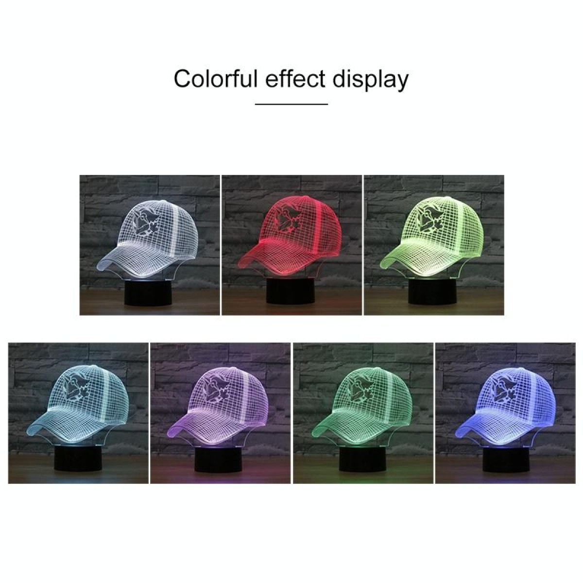 Baseball Cap Shape 3D Colorful LED Vision Light Table Lamp, USB & Battery Version