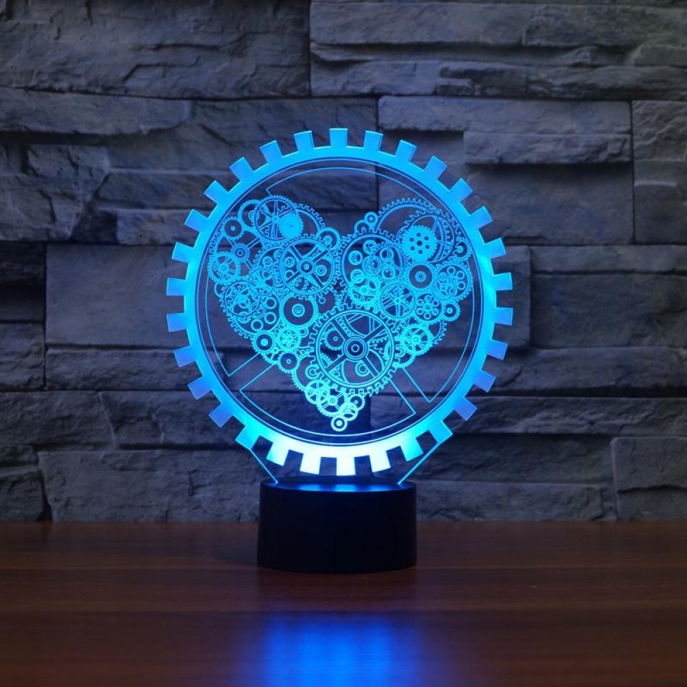 Gear Heart Shape 3D Colorful LED Vision Light Table Lamp, 16 Colors Remote Control Version