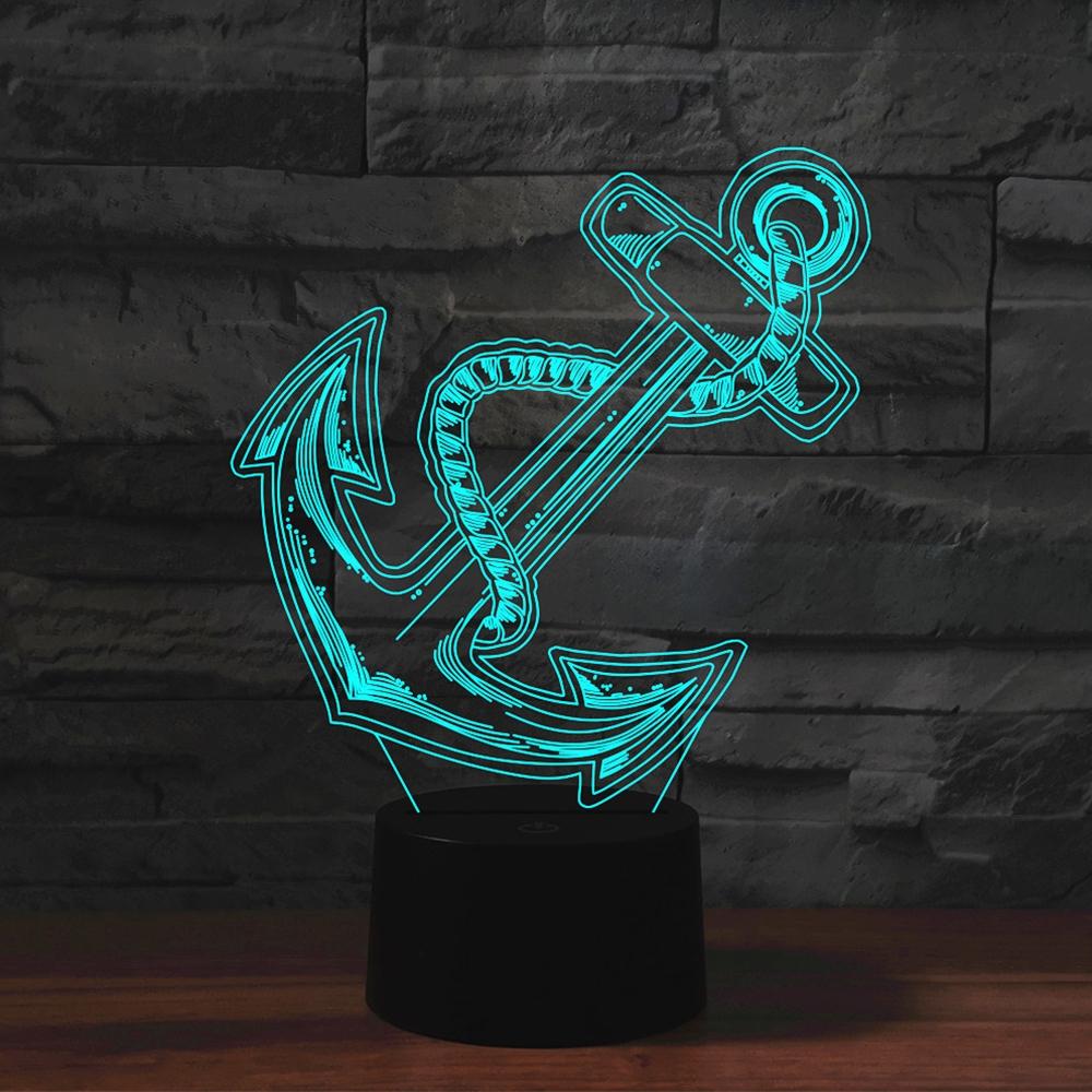 Anchor Shape 3D Colorful LED Vision Light Table Lamp, USB Touch Version