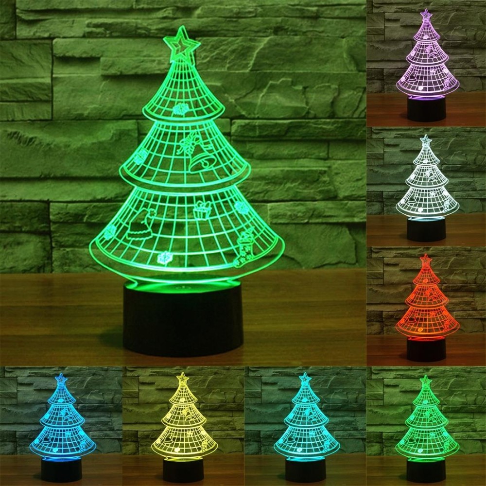 Christmas Tree Style 3D Touch Switch Control LED Light , 7 Color Discoloration Creative Visual Stereo Lamp Desk Lamp Night Light