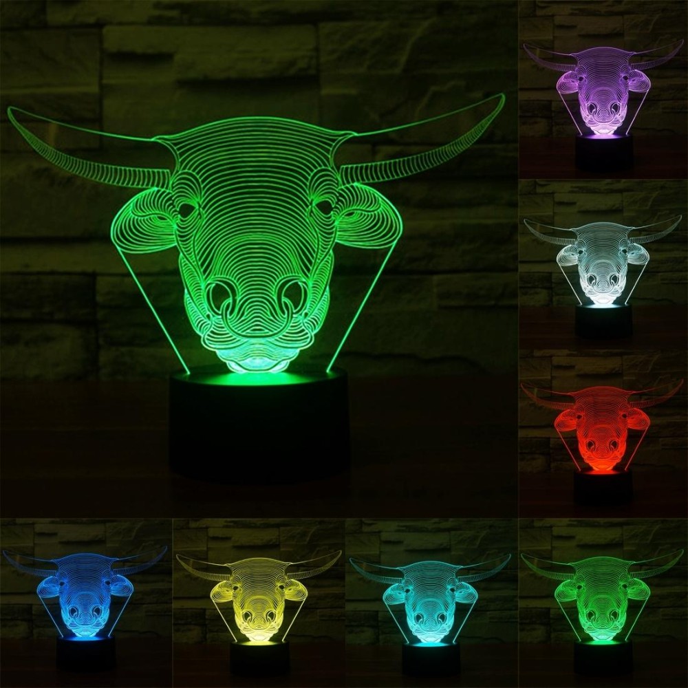 Cow Style 3D Touch Switch Control LED Light , 7 Colour Discoloration Creative Visual Stereo Lamp Desk Lamp Night Light