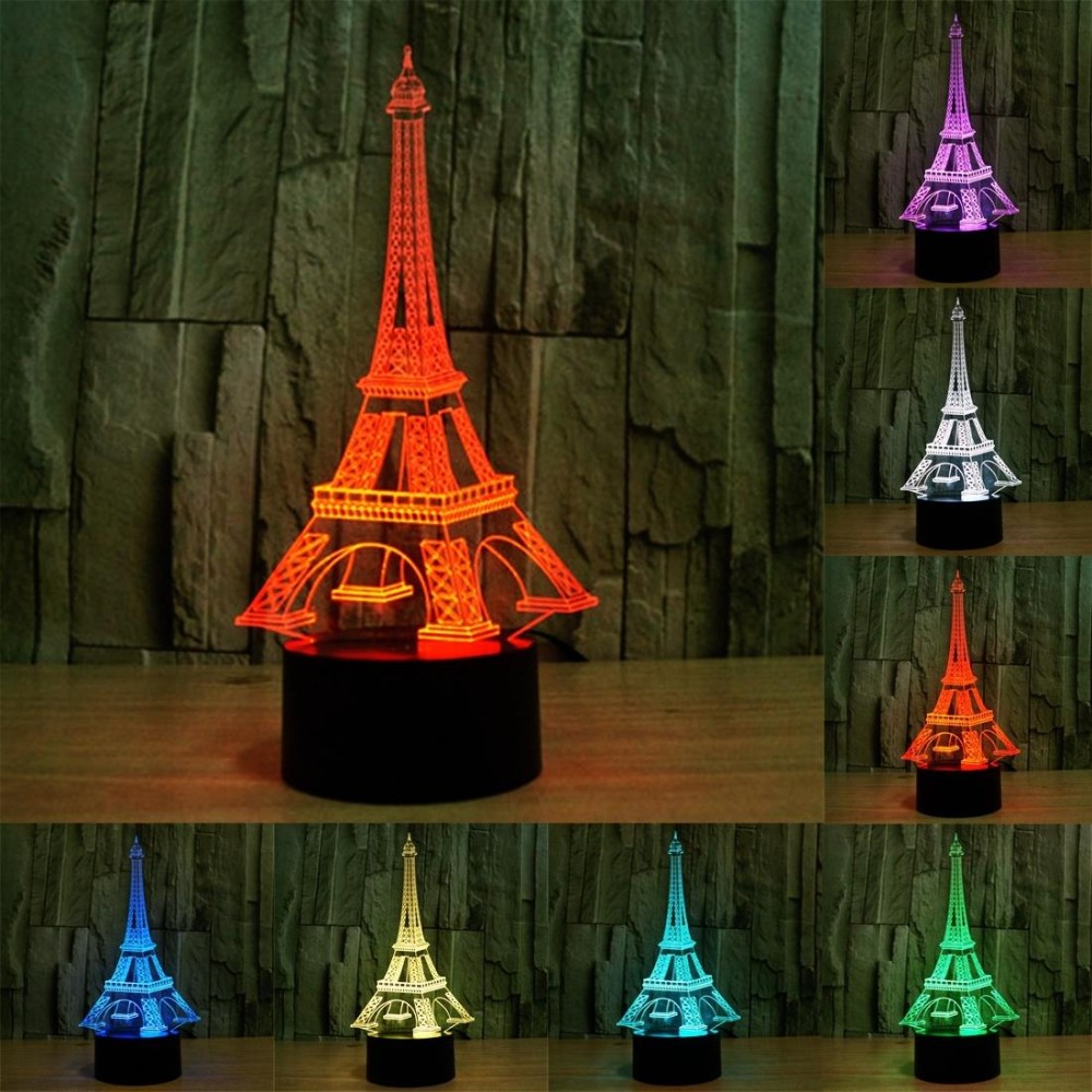 Eiffel Tower Style 3D Touch Switch Control LED Light , 7 Color Discoloration Creative Visual Stereo Lamp Desk Lamp Night Light
