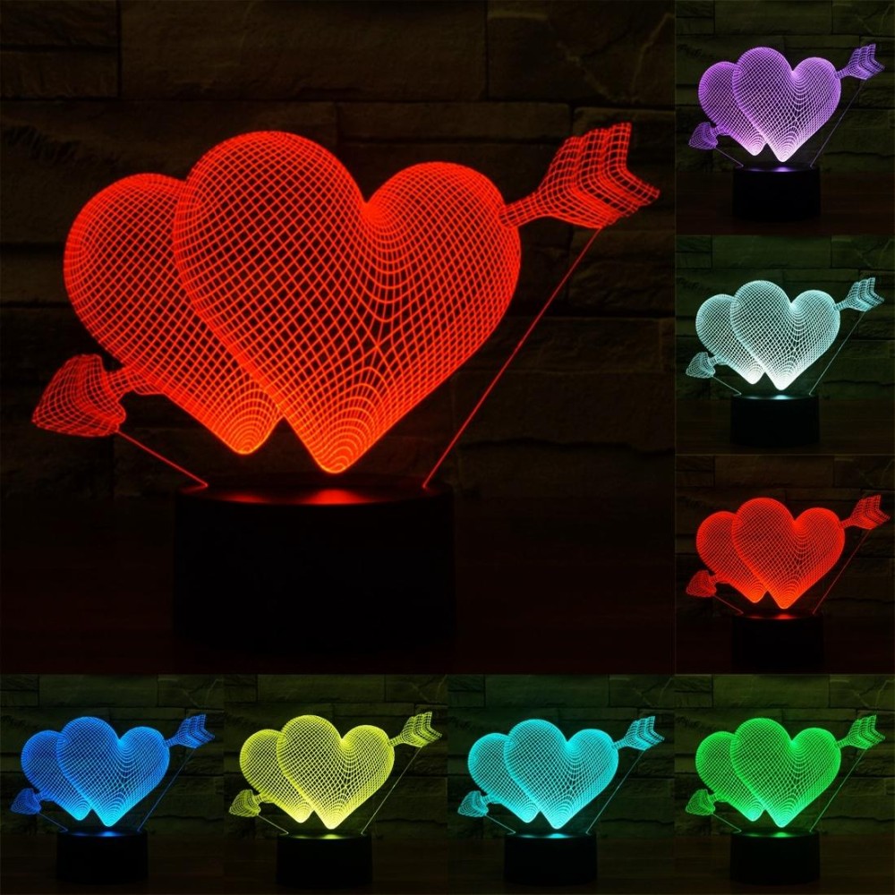 Arrow Through Heart Style 3D Touch Switch Control LED Light , 7 Colour Discoloration Creative Visual Stereo Lamp Desk Lamp Night Light