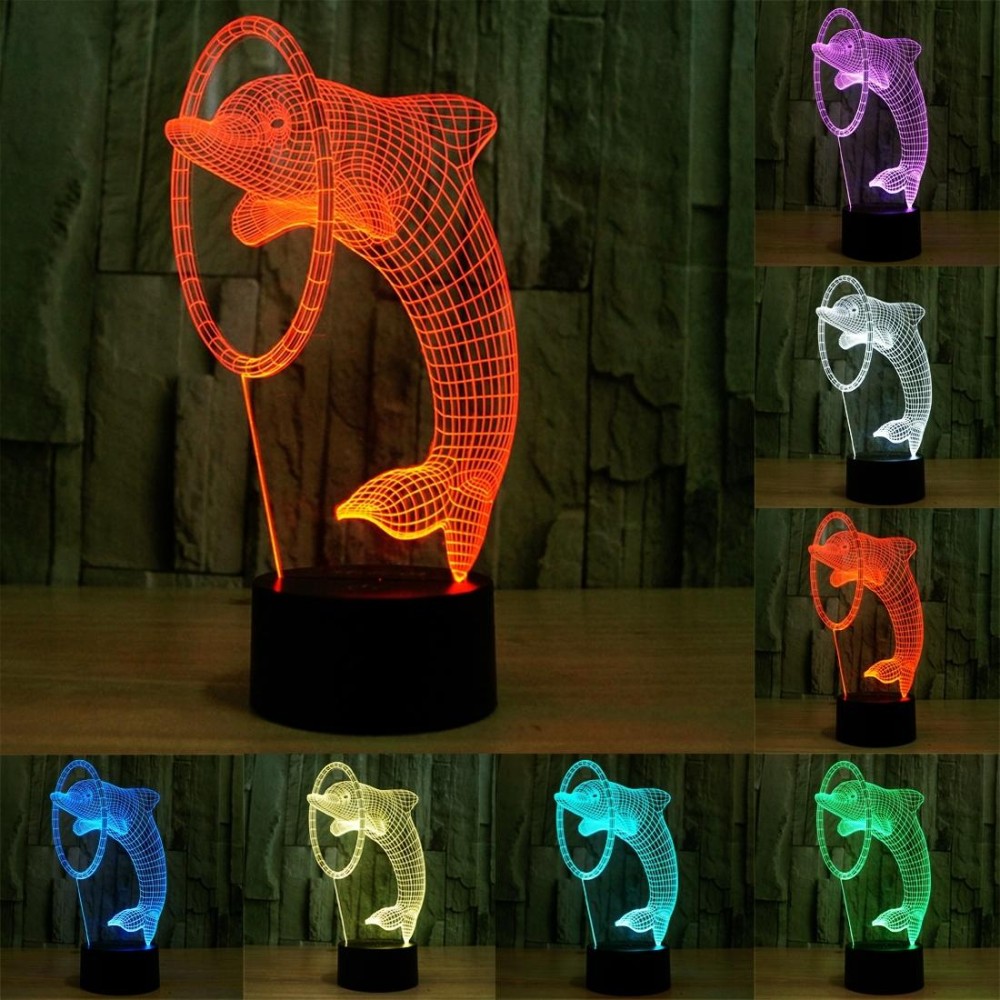 Dolphin Style 3D Touch Switch Control LED Light , 7 Colour Discoloration Creative Visual Stereo Lamp Desk Lamp Night Light